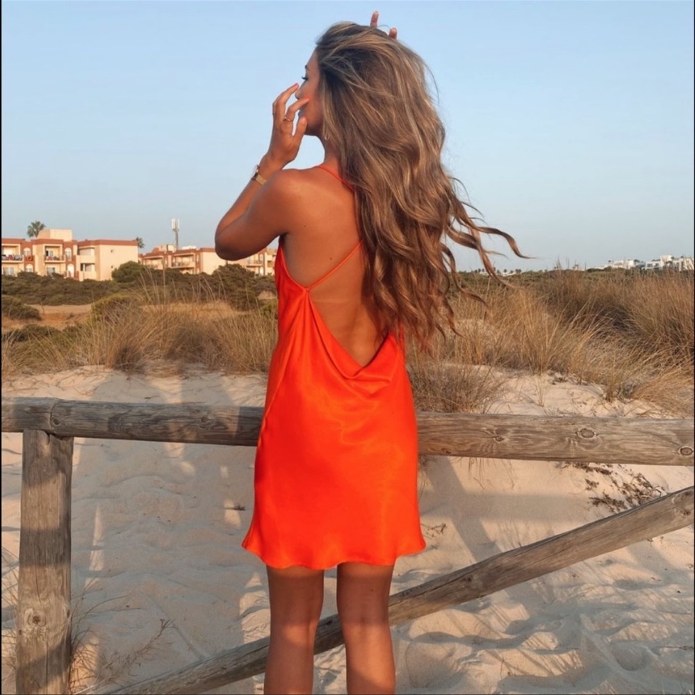 Zara “Satin Effect” orange dress